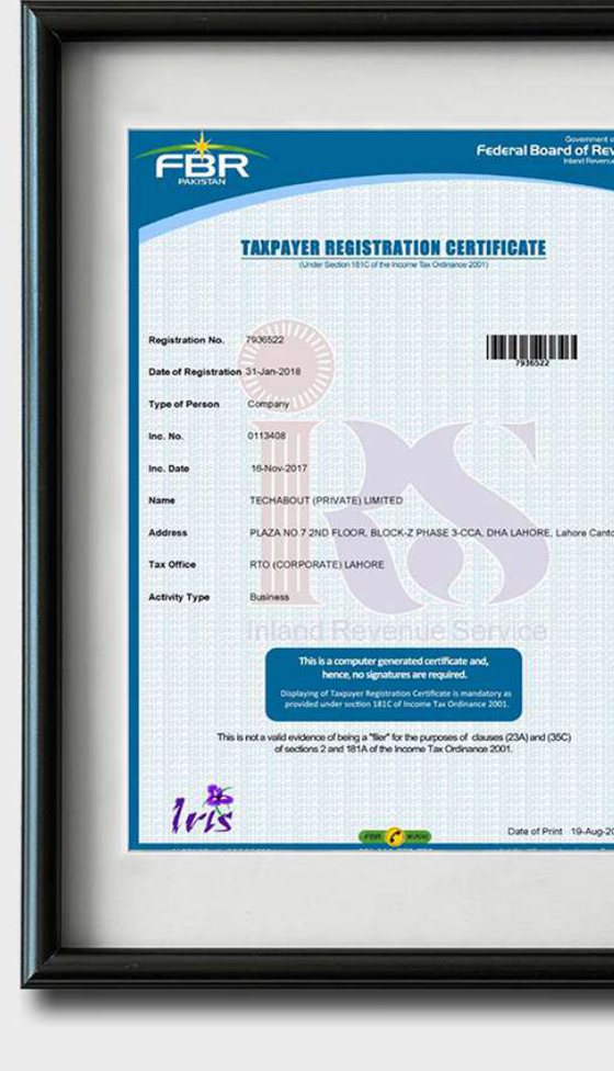 FBR certificate