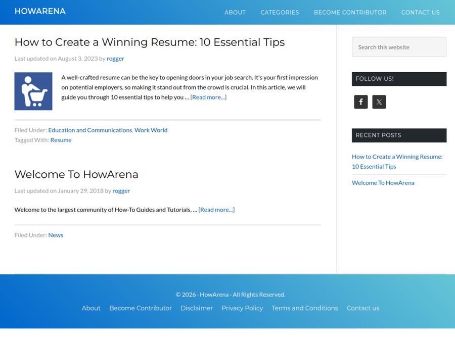 howarena.com homepage