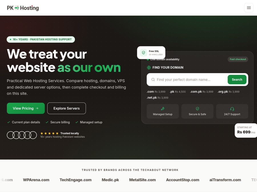 PKHosting.com homepage